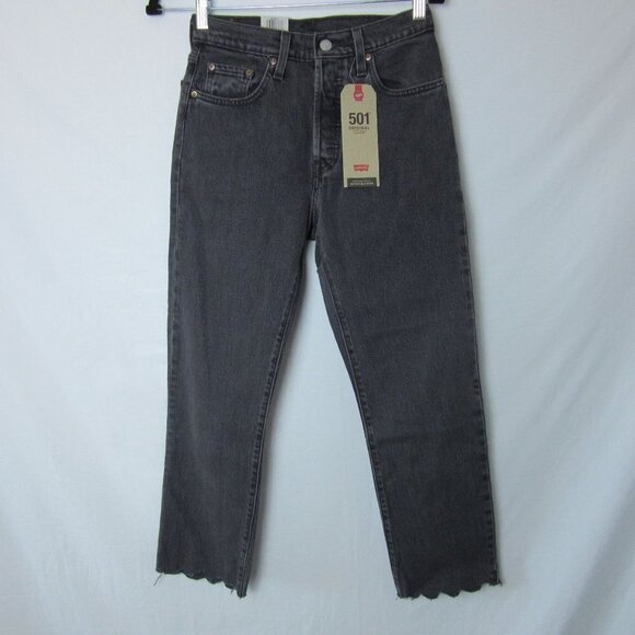 Levi's 501 Jeans Original Cropped Black Denim NEW Button Fly Women's 25 - Picture 3 of 7